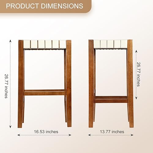 Miniatura 3 de YCUHEN Juego de 2 taburetes de bar tejidos de piel sintética de 26 pulgadas de altura de mostrador con reposapiés, taburetes de madera para
