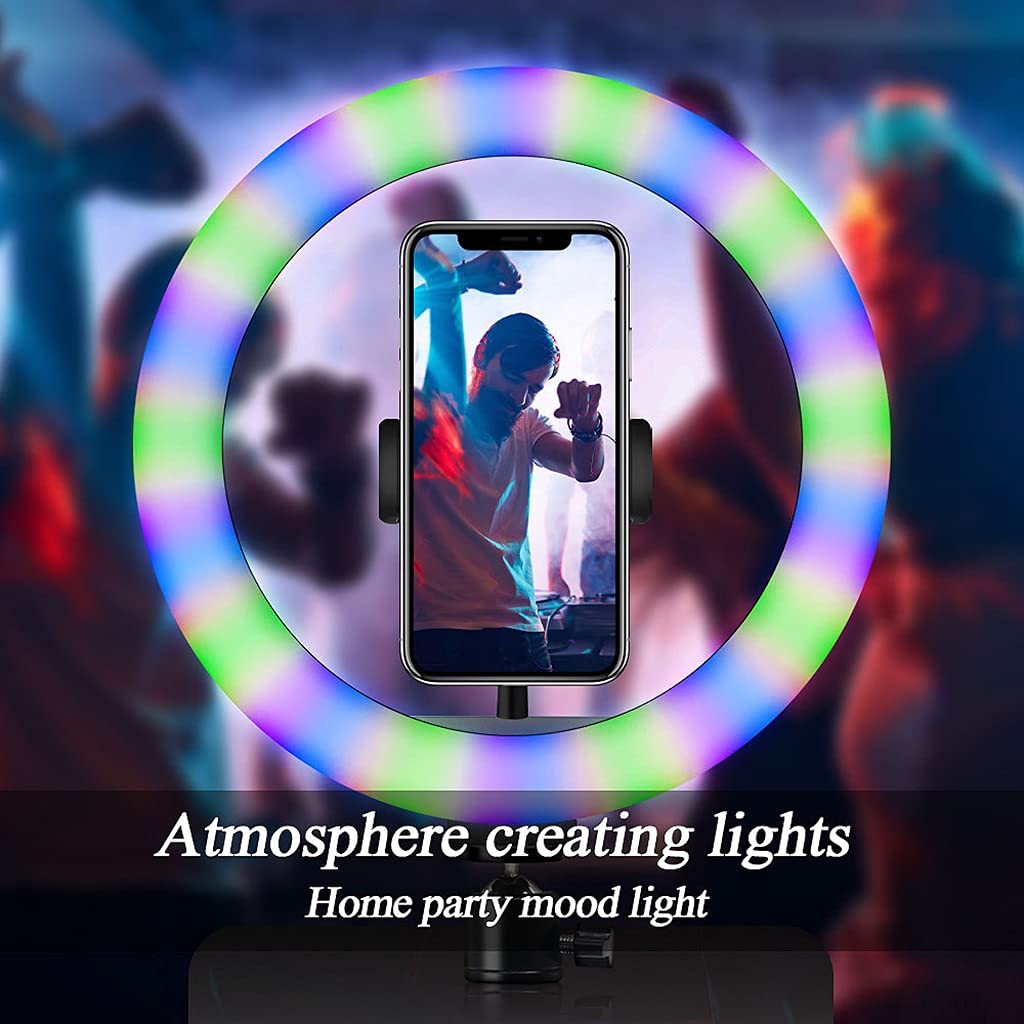 Anello Luminoso da Tavolo da 10" con Treppiede e Supporto del Telefono e Telecomando, Sincronizzazione con la Musica, per Video Youtube, Vlog, Trucco, Fotocamera, 2pcs