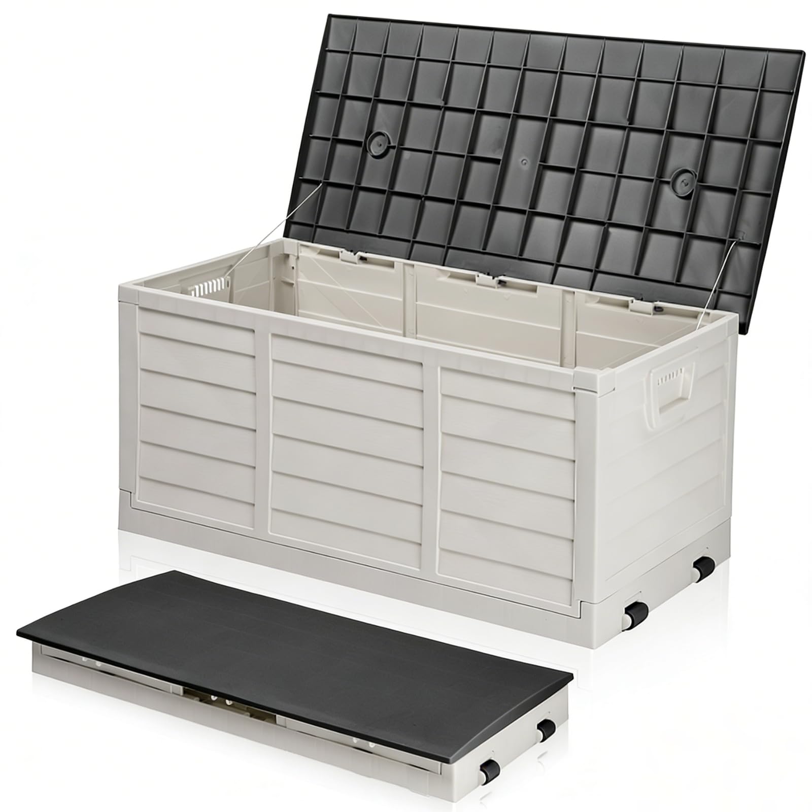 Faltbarer Gartenbox, 284L Fassungsvermögen mit Griffen und Rädern - Wasserfest und UV-beständig, Auflagenbox geeignet für Terrassen, Balkone, Wohnzimmer und Wintergärten, Schwarzweiß