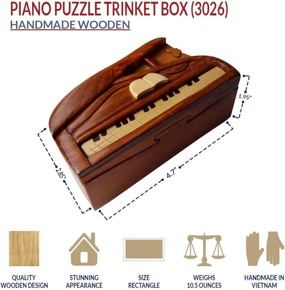 Handmade Wooden Art Trick Secret Piano Puzzle Trinket Box (3026) : Toys & Games