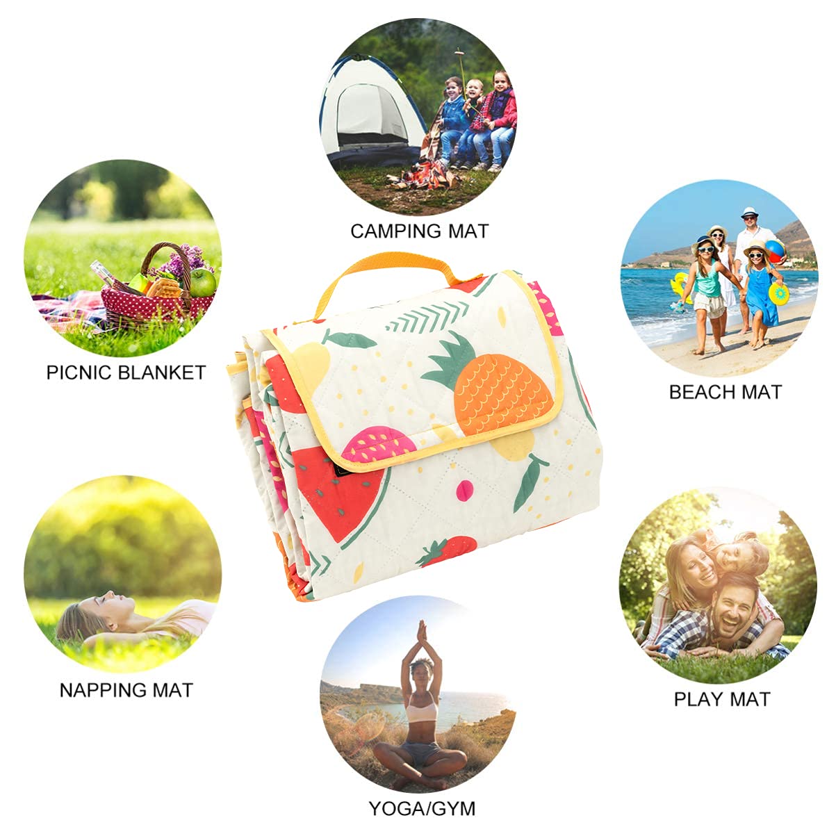 Picknickdecke, Outdoor-Babydecke, 150 x 200 cm, extra groß, wasserdicht, sanddicht, Campingdecke, leicht, faltbar, tragbar, Reisedecke, abwischbar (3–6 Erwachsene)