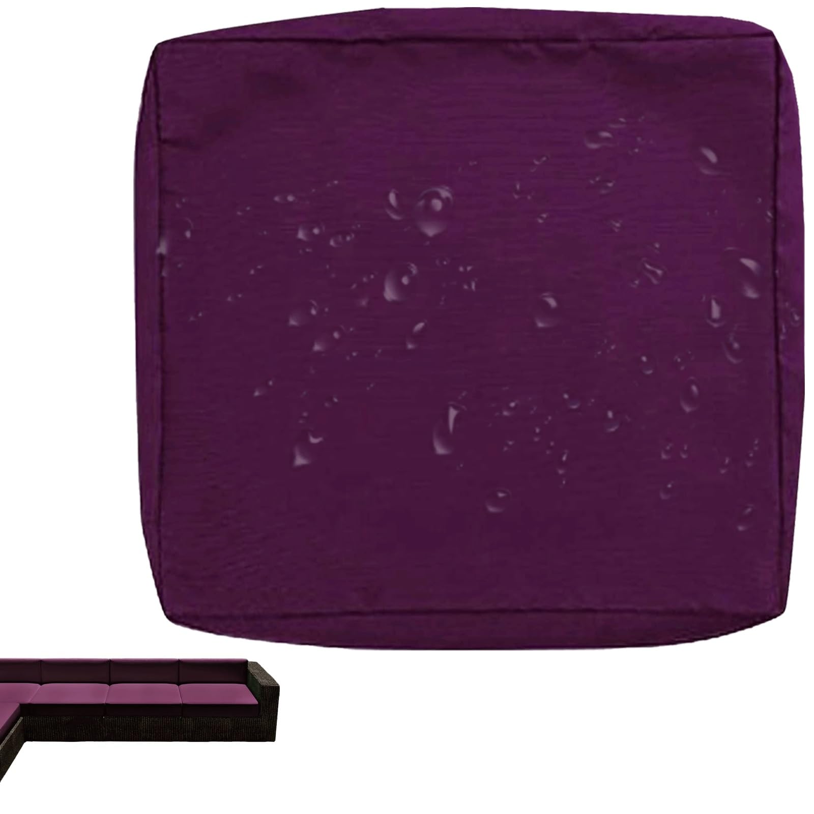 uyeoco 1/2/4-Pack Waterproof Sofa Seat Cushion Covers with Zipper, 60x60cm & 55x50cm, Chair Seat Pads Cover for Indoor & Outdoor Patio Rattan Furniture(Purple,65x65x10cm(1pc))