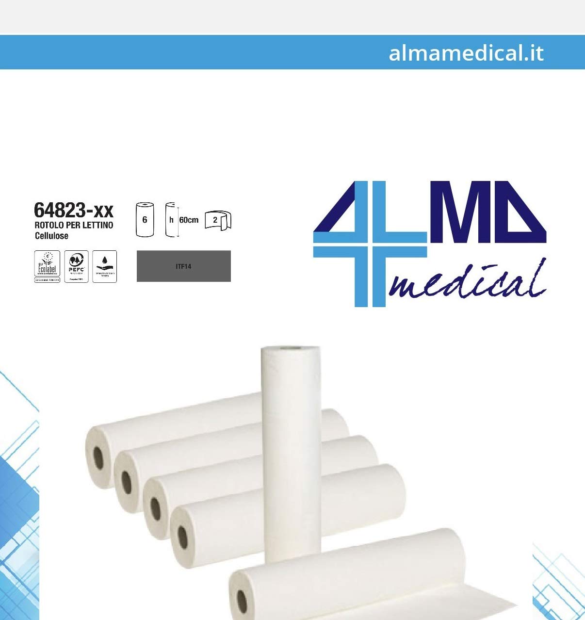Lenzuolino Medico Pura Cellulosa 2 Veli (60 X 80 MT) - Confezione Da 6 Rotoli)