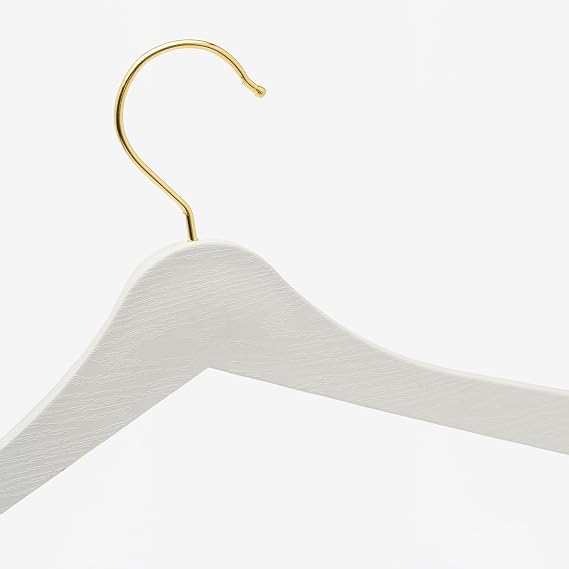 Arch 24 Pieces White Wood Look Plastic Hanger Clothing Shirt Strap Gold Hook