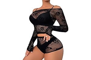 Womens Lingerie Set Fishnet Babydoll Bodysuit Sexy Nightwear Skull Halloween Costume