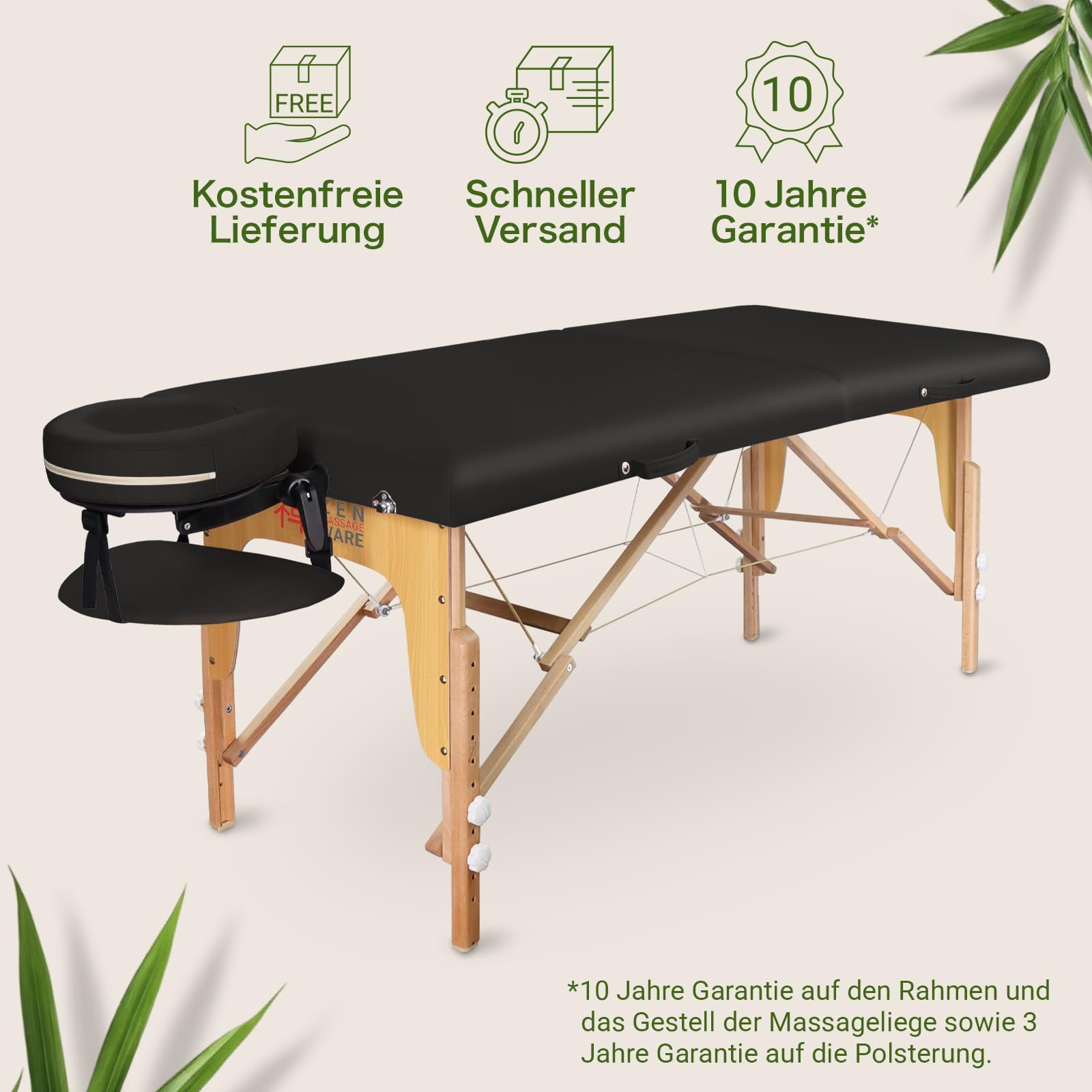Zen® Startup Massageliege klappbar & Mobile Massagetisch aus Holz, stabile Massagebett - Massagebank höhenverstelbar, Tattoo & Kosmetikliege - Behandlungsliege mit Kopfteil - Schwarz