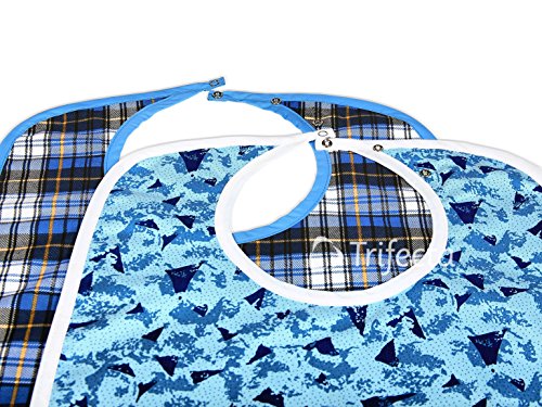 Large Extra Long, Washable Clothing Spill, Mealtime Protector, Waterproof Ladies & Men Adult Sized Bib (Pk/2)
