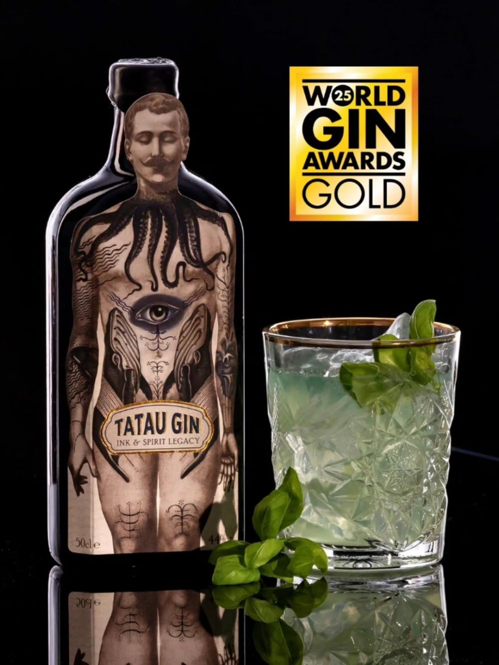 TATAU Gin 50 cl Premiato come Miglior Gin Al MONDO 2025 (Con Nero di Seppia e Alga Spirulina) L’estetica è firmata dall’artista Pietro Sedda - ARTE NEL GIN (Tatau) ARTE SULL’ETICHETTA (Tattoo) -