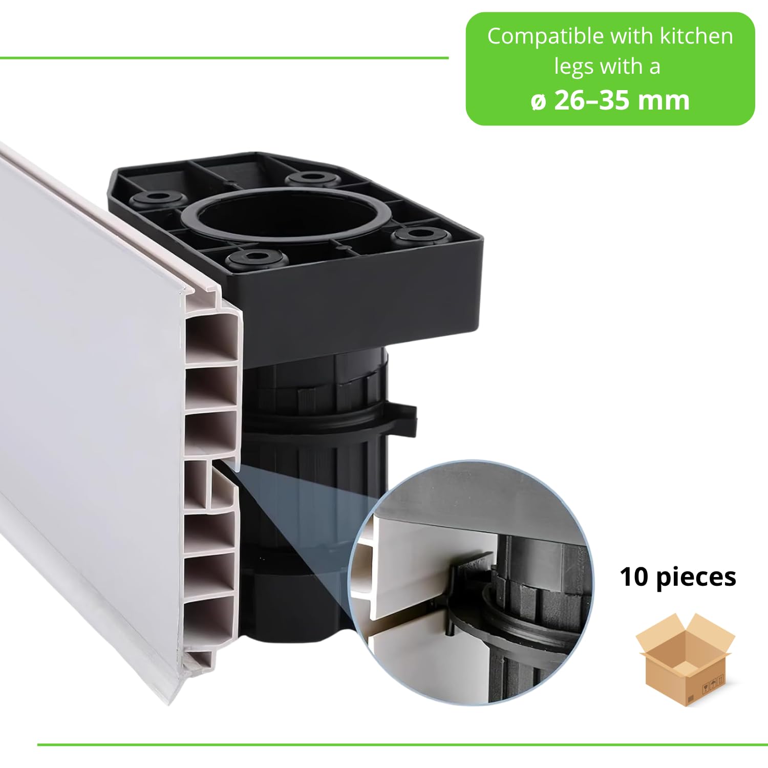 Evotrade 10 Ganci in ABS per Zoccolo da Cucina in Legno e Plastica, Clip Universali per Gambe e Zoccoli da Cucina, Montaggio Rapido a Molla (Confezione 10 Pezzi)