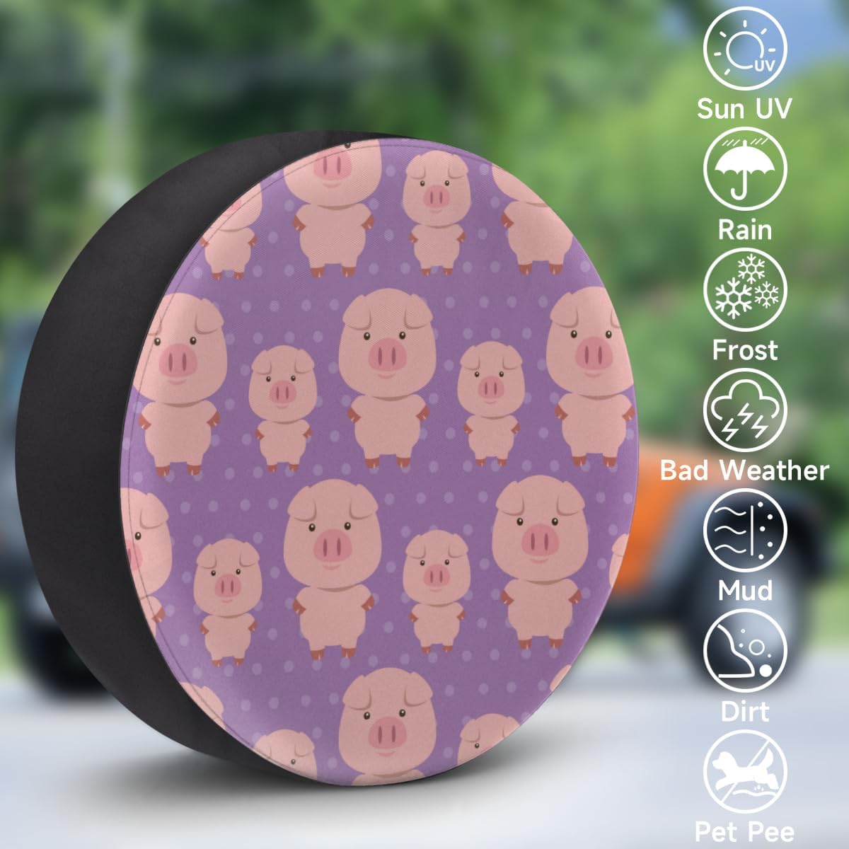 Cute Pig Tire Covers Portable Spare Tire Cover Soft Durable Waterproof Dustproof 3 Sizes 14 15 16 Inches for Car Truck SUV Trailer Camper