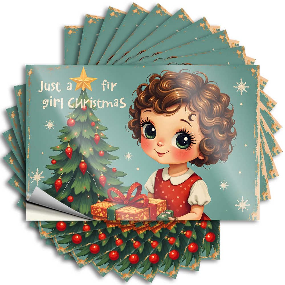 Christmas Magic: A Girl's Festive Adventure Decals Tiki Self Adhesive | Badass Garage Vinyl Sticker Pack for Dart(6X9CM)