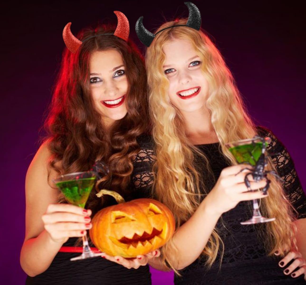 Huachi Devil Horns Headband Black, Glitter Devil Costume for Women Men Halloween Headband - Image 5