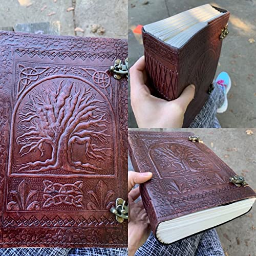 URBAN LEATHER 20,3 cm Boom des Levens Hart Bladeren Rustiek Sleutel Journal met Oude Gekartelde Rand Pagina's voor Mannen Vrouwen Vintage Sketchbook Leer Gebonden Notitieboek Print Dagboek Blanco