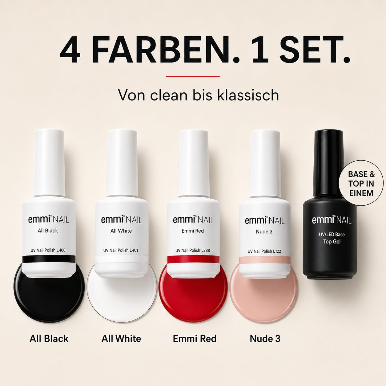 Emmi Nail Starterset Lack UV/LED-Lack "Best of" I 5-tlg Set mit den beliebtesten UV-Lack 5 x 15ml I Profi Set zum Nägel selber machen I Stoßfest