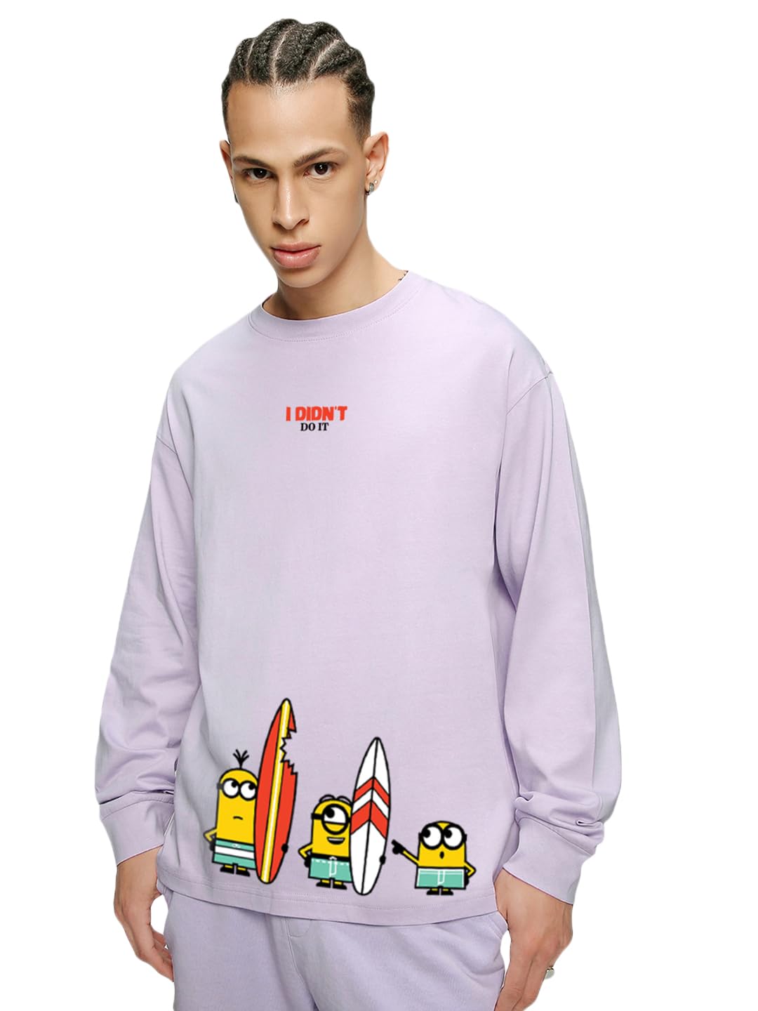 Bewakoofx Official Minions Merchandise Men's Didn't Do It Minions Graphic Print 100% Cotton T-Shirt - Oversized Fit, Round Neck, Full Sleeves