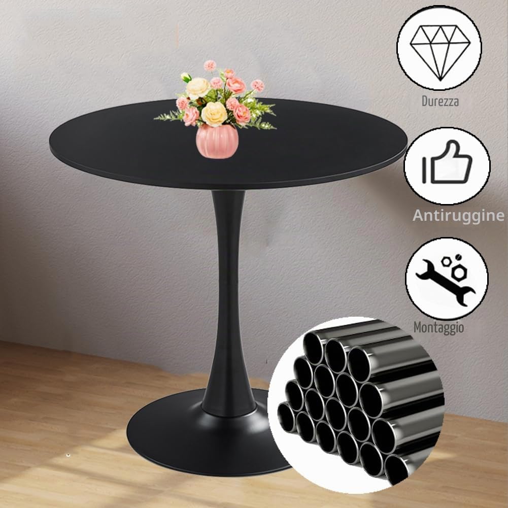 Moderno Tavolo Rotondo Bianco - Semplice per il Tempo Libero, Nordico, per Negoziare Tè al Latte, Tulipano, Balcone - Piccolo con Sedie (60 cm)