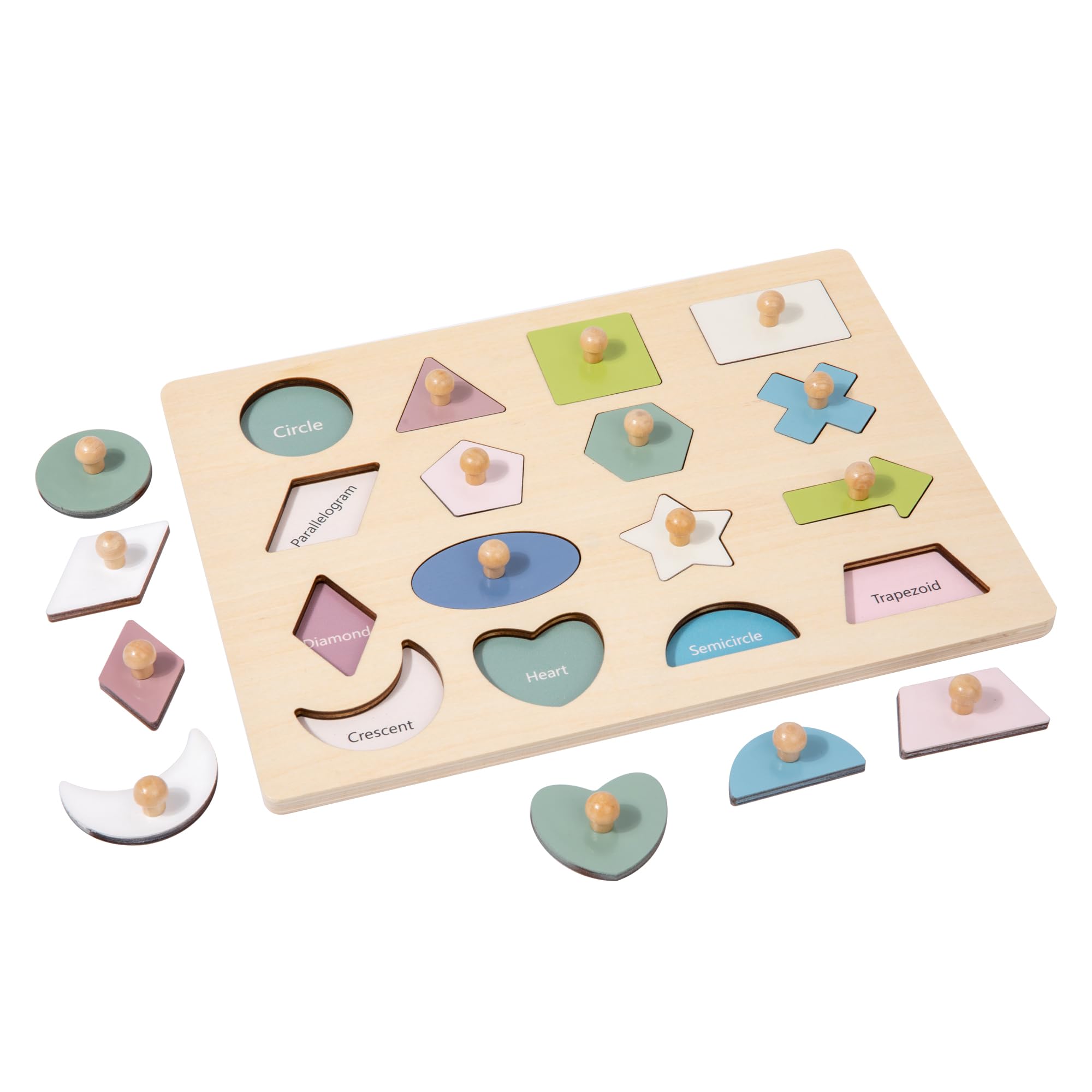 Montessori Toy for Babies 18-24 Months Wooden Shape Puzzles for Toddlers 1-3,Shape Peg Puzzles,Baby Puzzle 18-24 Months with Knob,Color &amp; Shape Sorter for Toddlers(16 Geometric Shapes)