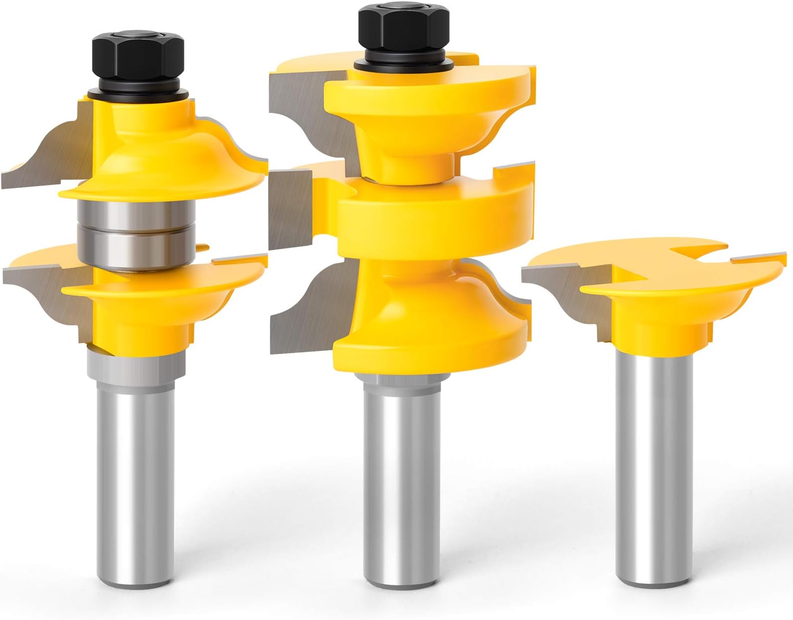 Router Bit Set 1/2-Inch Shank, 3Pcs/Set Extended Tenon Entry Door Rail and Stile Woodworking Milling Cutter Door