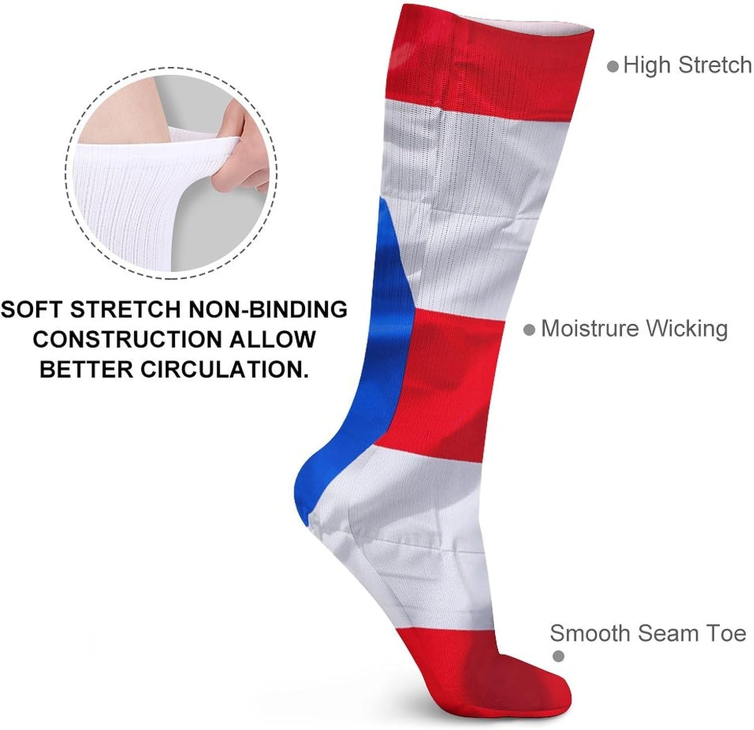 Puerto Rico Flag Crew Socks Casual Breathable Calf Socks | Cushion Running Athletic Socks Long Performance Breathable Sports Socks for Women Men