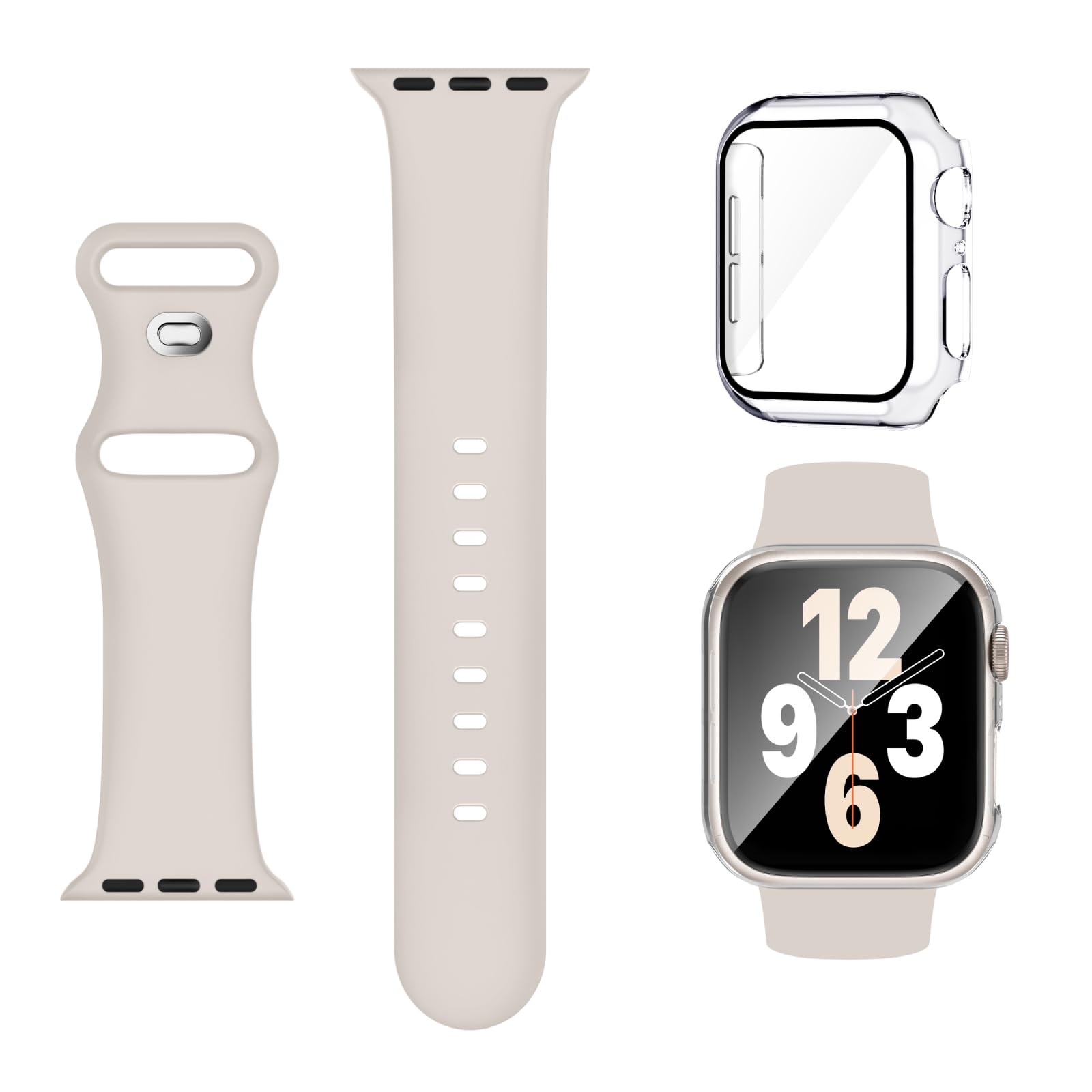 Adorique 3-in-1 Compatible for Apple Watch Band 40mm 41mm 42mm 44mm 45mm 46mm, Soft Silicone Sport Strap for iWatch Series SE 10 9 8 7 6 5 4 3