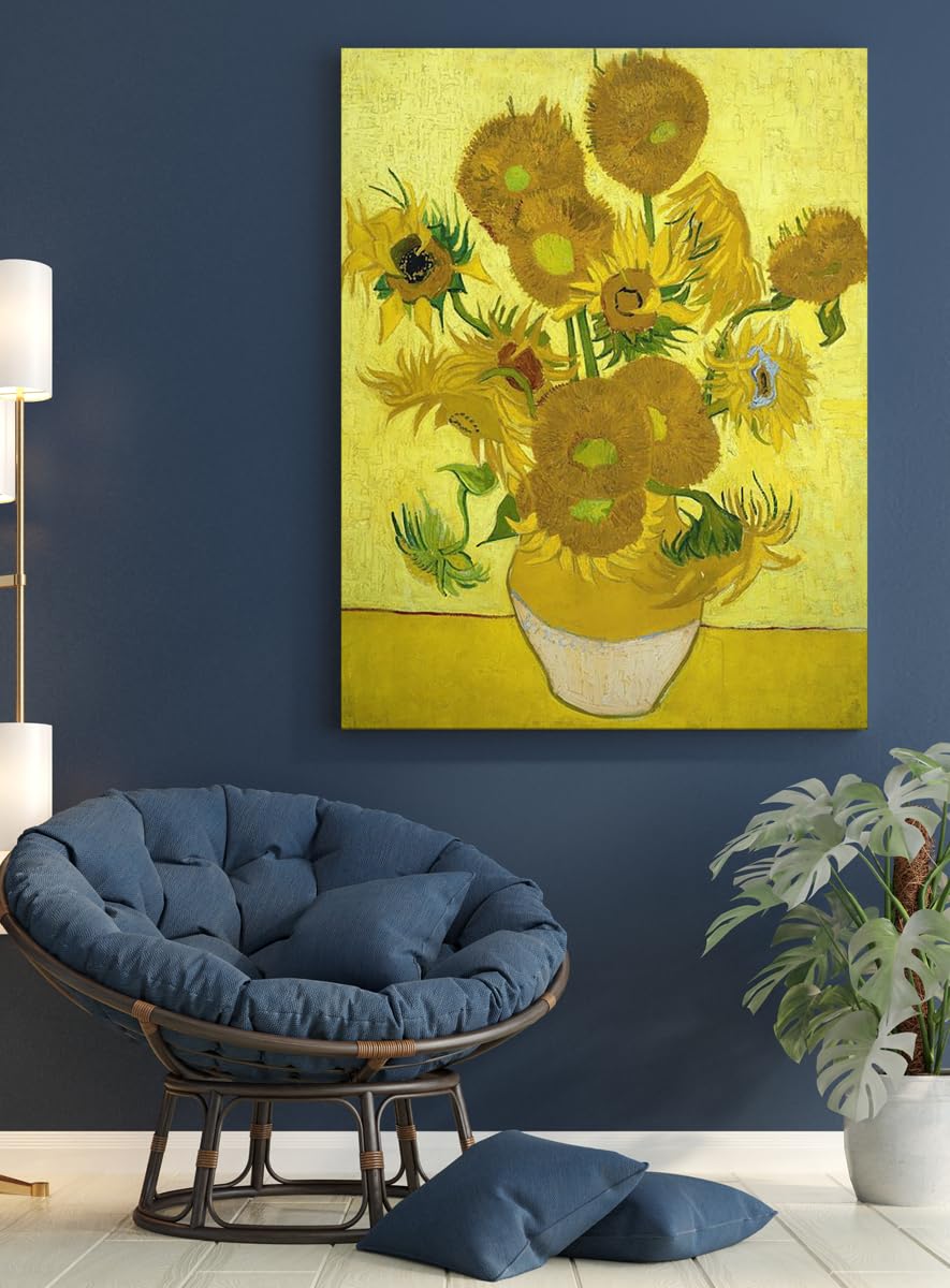 Girasoles | Vincent van Gogh | Post-impresionismo | Cuadro Canvas Wall Art | Impresion Giclee lienzo algodon puro | Bastidor 3cm | 55x75cm