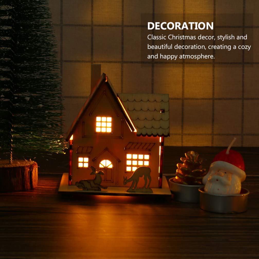 Toddmomy Decorazione Natalizia Illuminazione Led Beige in Legno Ornamento Caldo e Chic a Forma di Casetta Piccola per Festa di Natale