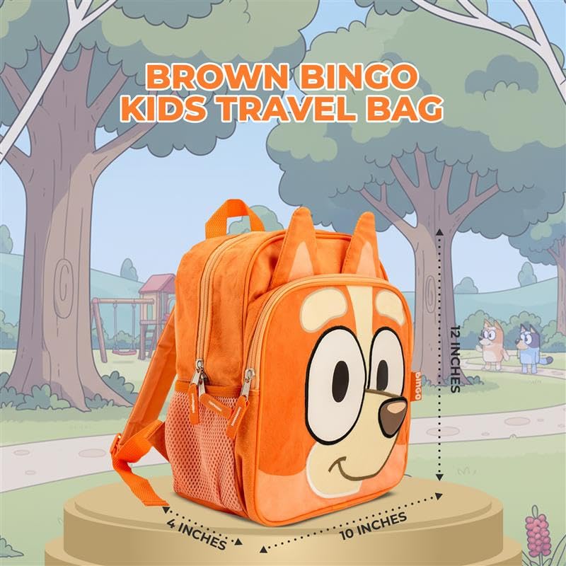 Bluey Bingo Backpack for Girls & Boys for Kindergarten & Elementary School, 12 Inch, Plush with 3D Ears & Appliques, Adjustable Straps & Padded Back, Lightweight Travel Bag for Kids