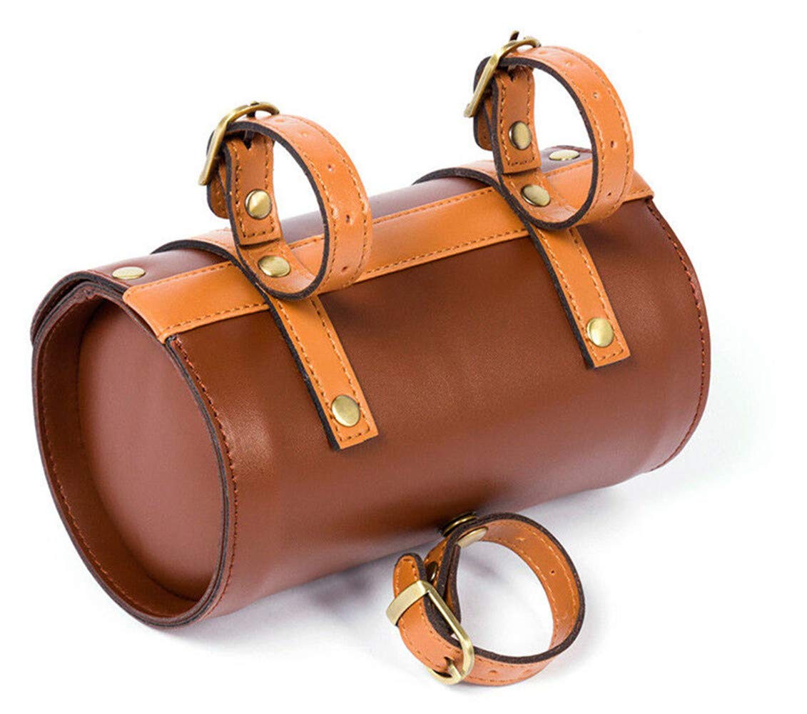 TentHome Satteltasche PU Leder Retro Fahrradtasche Fahrrad Lenkertasche Rahmentasche Classic Ledertasche Braun Radfahren Zubehör Werkzeugtasche für Lenker Sattel Vorne Hinten