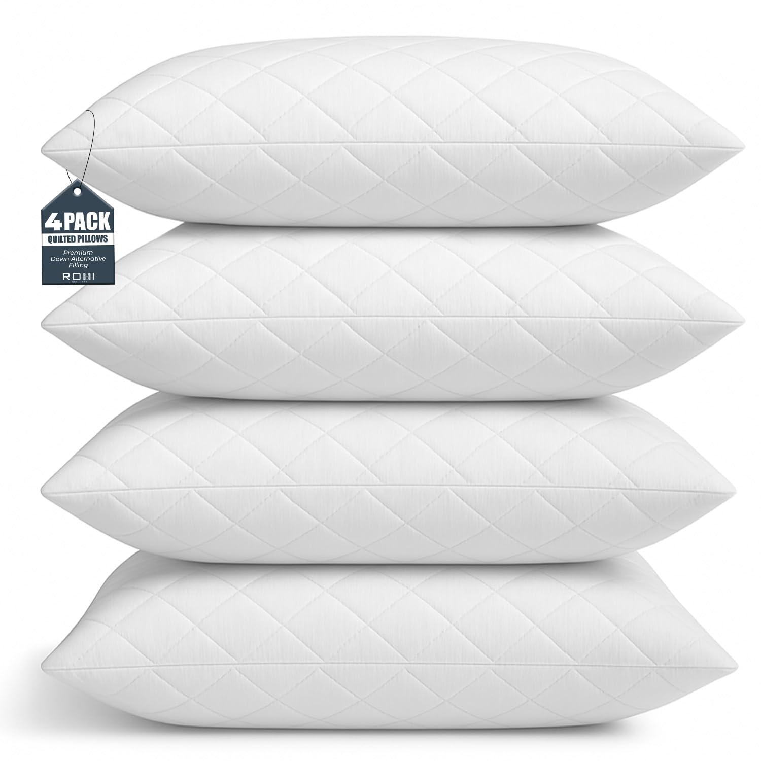Rohi Luxury Microfibre Quilted Pillows 4 Pack Hotel Quality – 100% Down Alternative Fill...