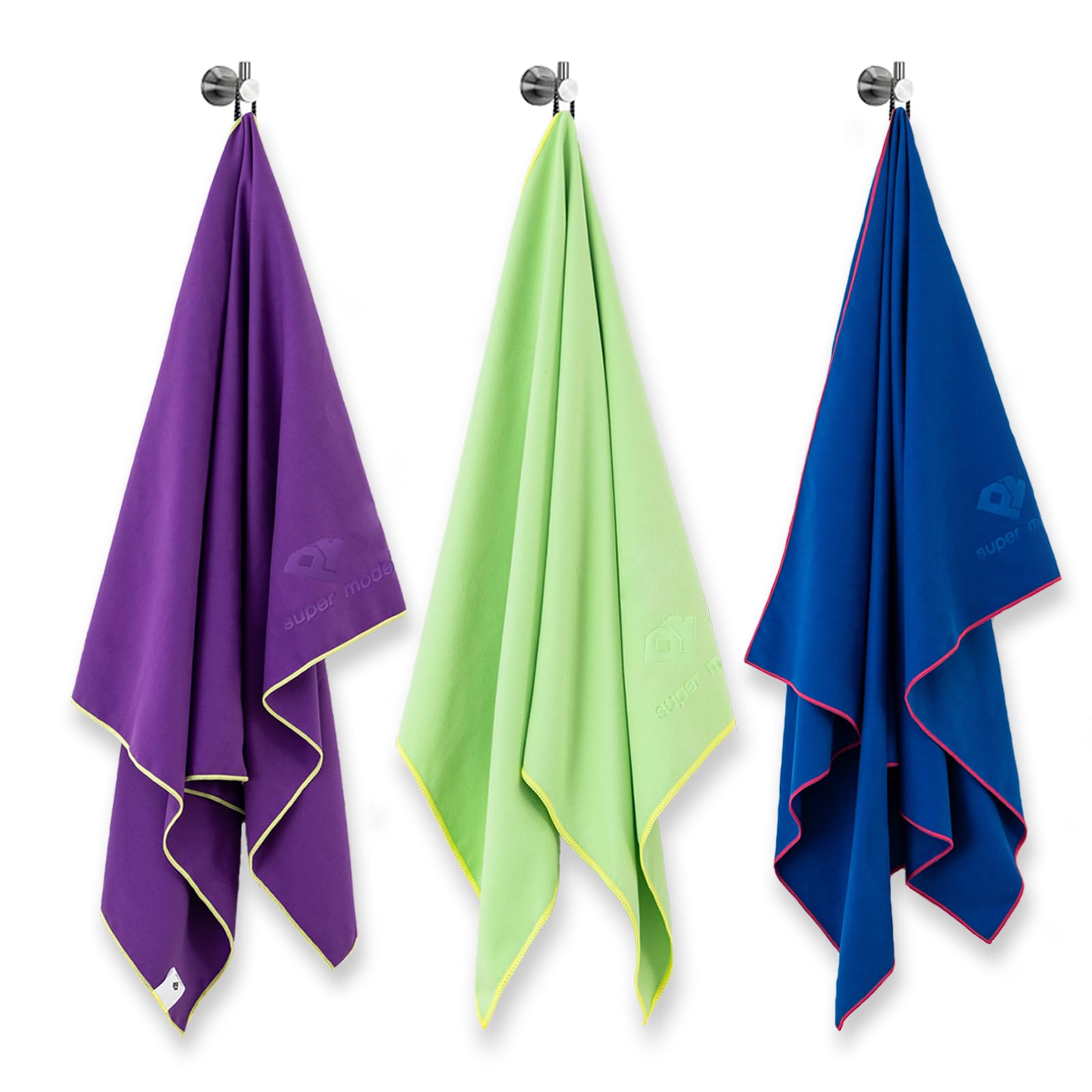 PY SUPER MODE Towel Perfect Travel & Gym & Camping Towel,Quick Dry,Green,Purple and Blue Towels,Super Absorbent,Ultra Compact,Lightweight. Suitable for Trip, Beach, Shower, Backpacking, Pool