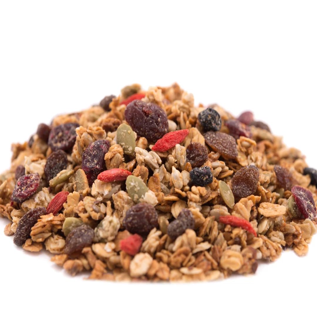 Muesli de 5 cereales con fruta, 5 kg, orgánico.