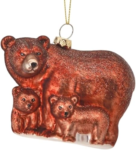 The Bridge Collection Adorno de cristal de 4 pulgadas para mamá oso y cachorros Hogar para las fiestas Adornos de árbol de Navidad Adornos de oso