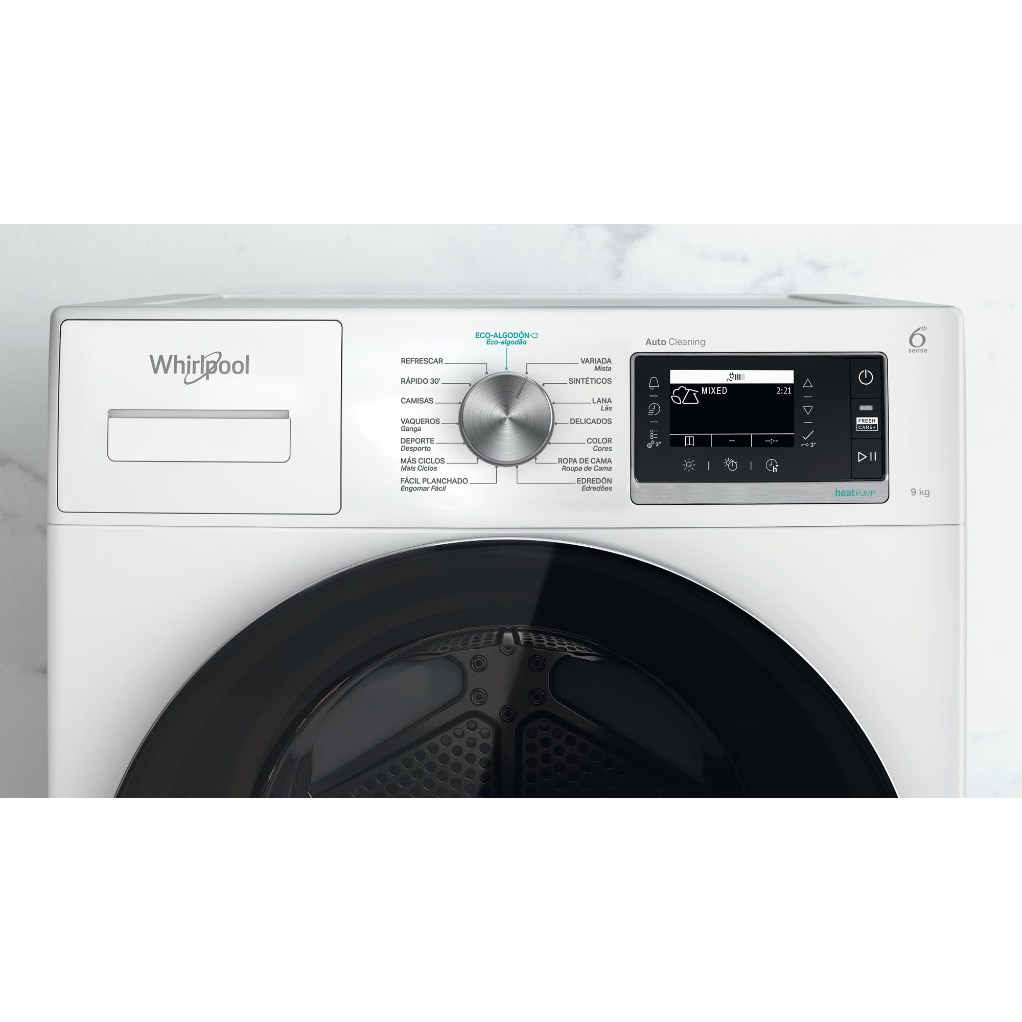 Whirlpool - Asciugatrice W6 D94WR SPT Pompa di calore, Libera installazione, 9 kg, Bianco