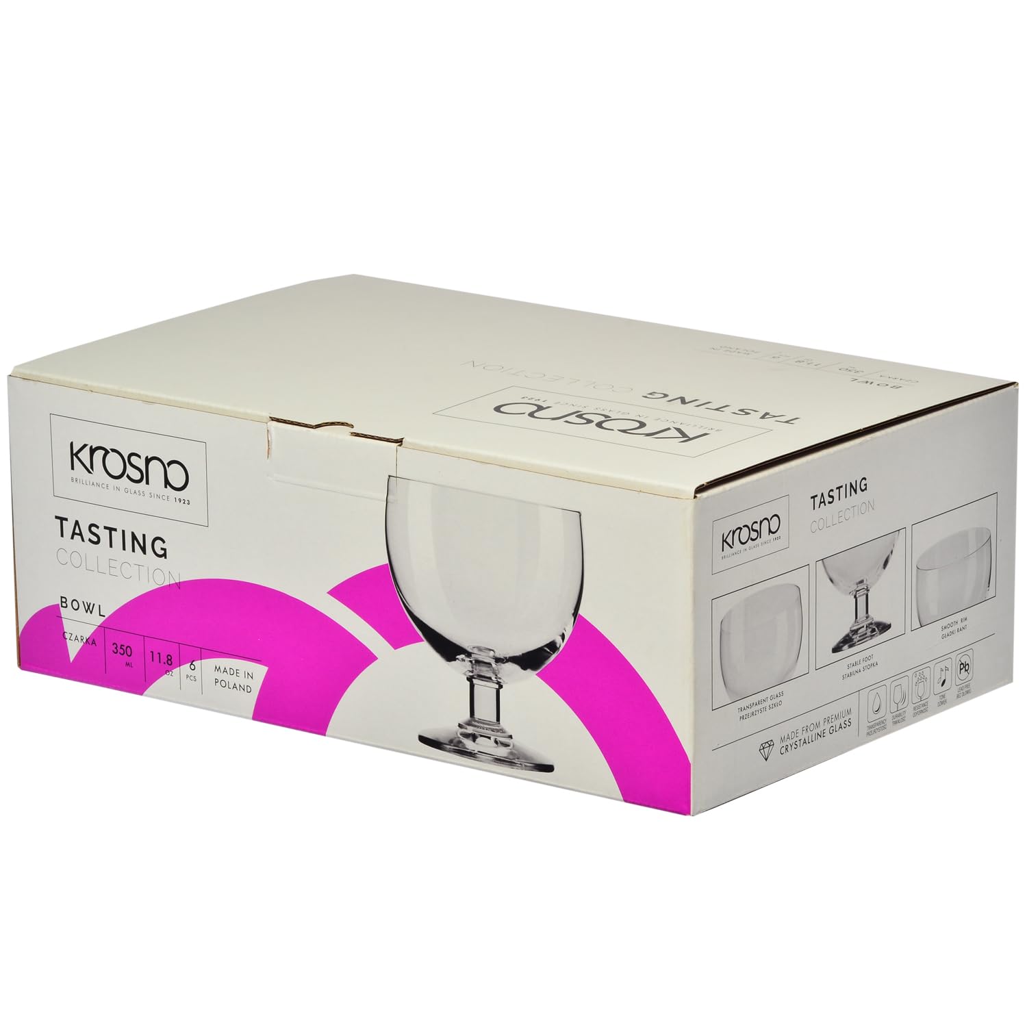 KROSNO Pucharki do Lodów, Deserów i Owoców Tasting, Zestaw 6 x 350 ml | Szkło Kryształowe Bezołowiowe, do musów, panna cotty, sorbetów, galaretek i słodkich przekąsek, zmywarka