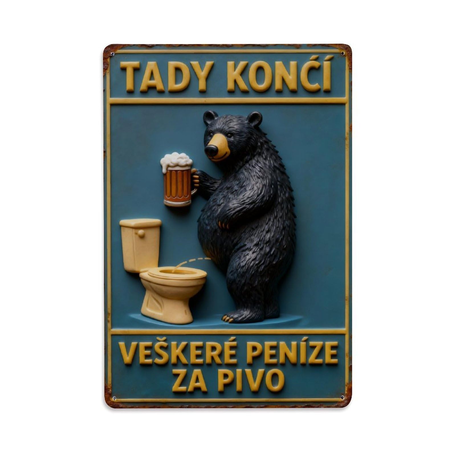 Bear Holding Beer Toilet Vintage Metal Tin Sign Retro Wall Decor, Bar Garage Cafe Kitchen Home Wall Art Poster Decoration 8x12inches