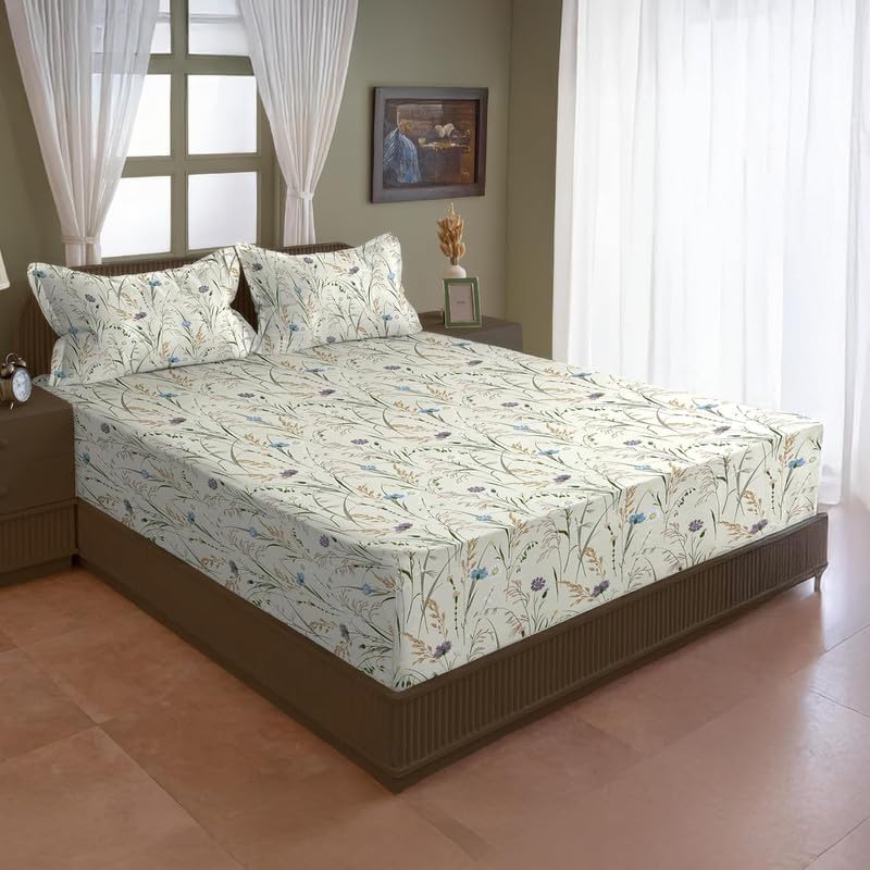 Image of 250 TC Premium 7D Printed Cotton Feel Elastic Fitted Single Size Bedsheet with 1 Pillow Covers |48 inch x 72 inch| Fits up to 6-Inch Mattress |Jon