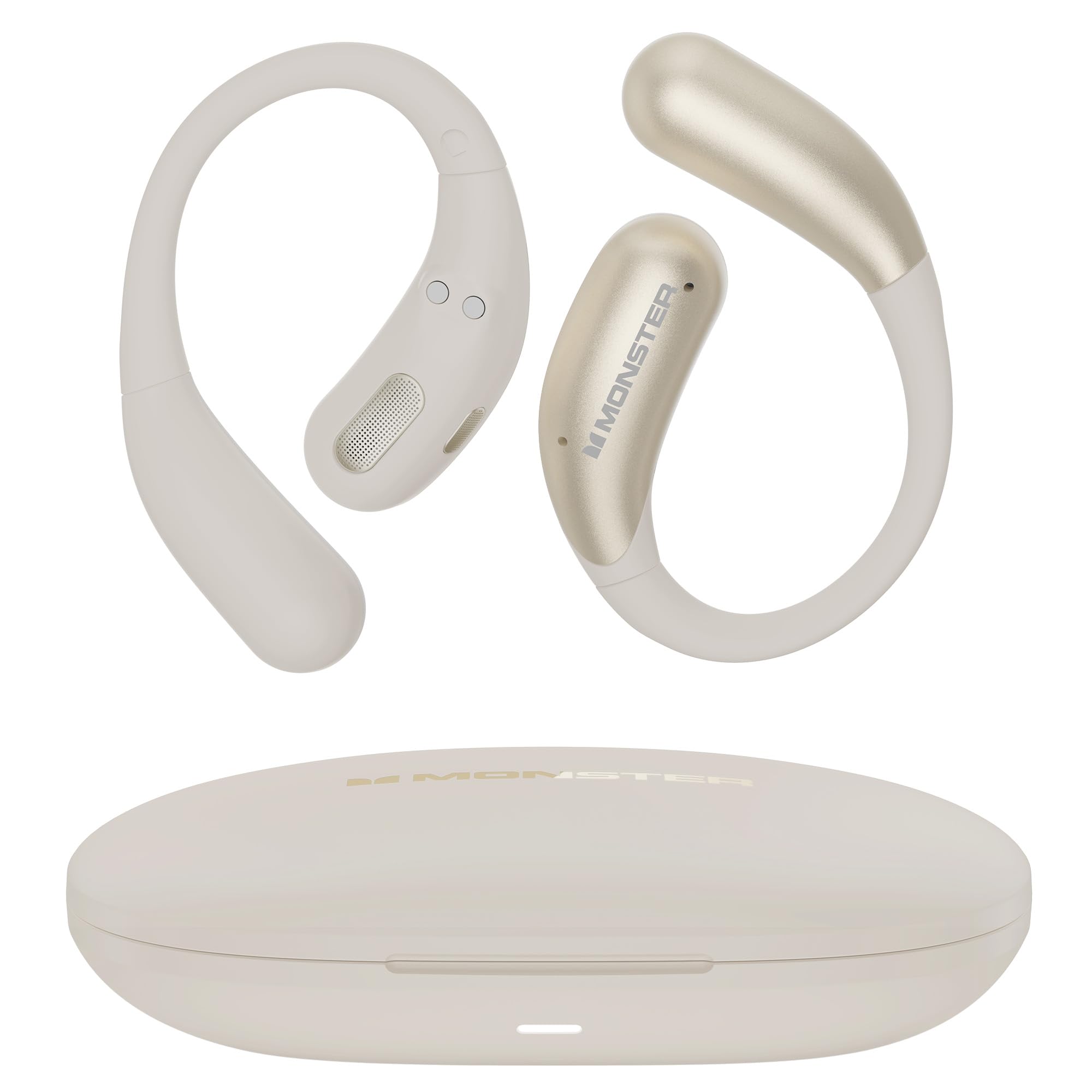 Monster Open Ear Earbuds AC229, Wireless Earbuds with 40H Playtime, Fast Charging, BT6.0 Touch Control Open Ear Headphones, Earhook Earphones with Microphone, Lightweight for Outdoor, Running, White