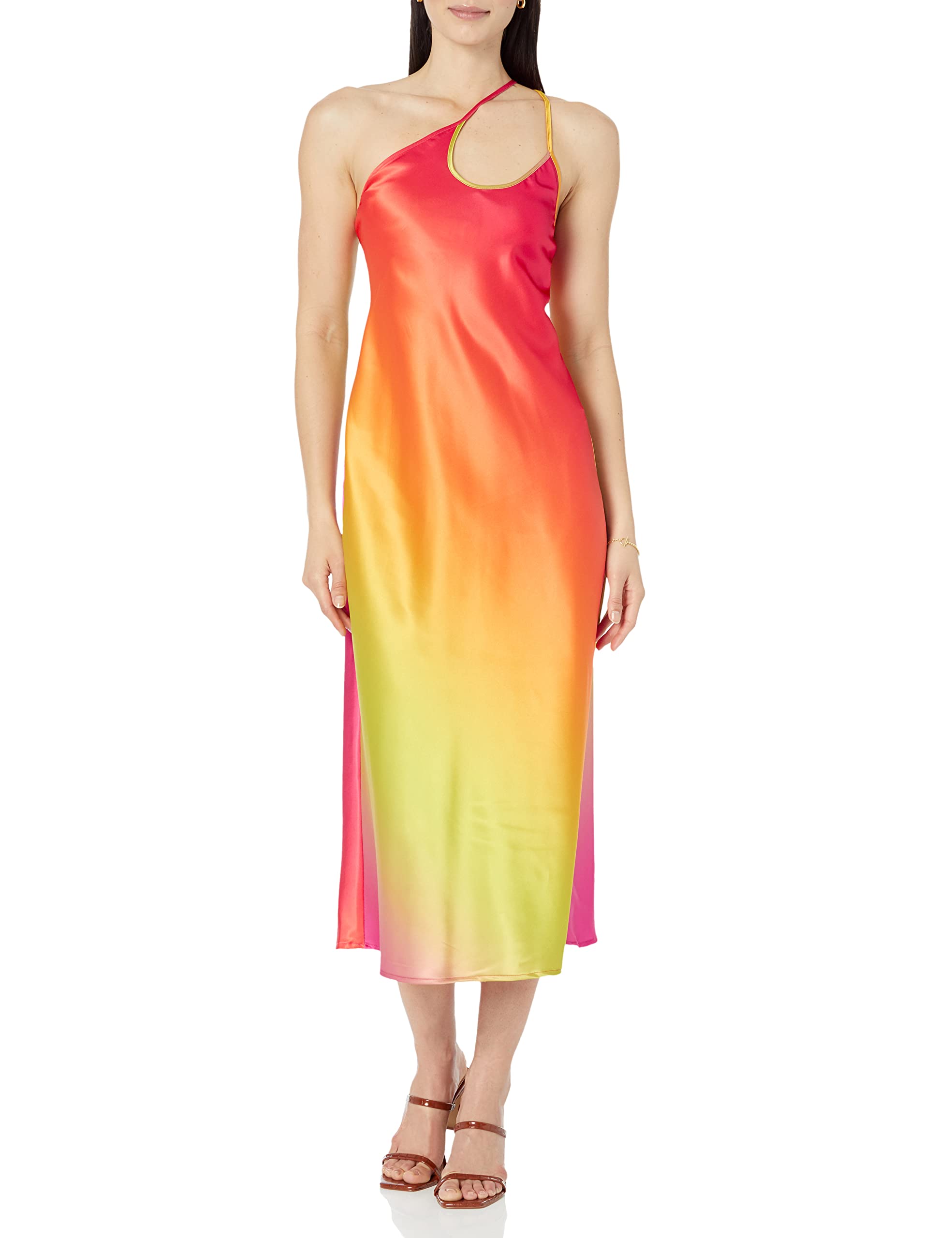 The Drop Women's Ashley Asymmetrical Slip Dress Red Ombre, XL