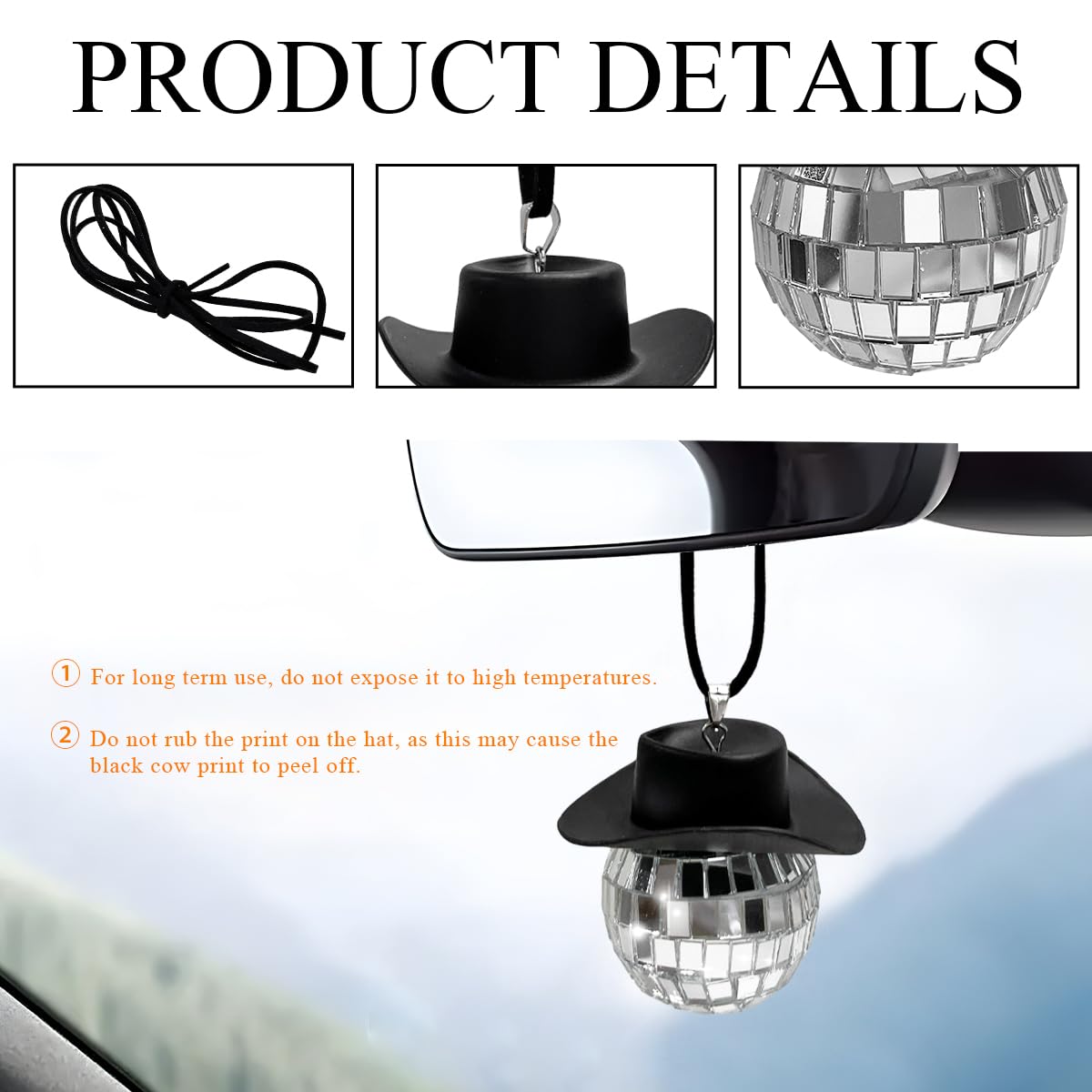 Adorno Espejo Retrovisor Sombrero Vaquero Lyxheth - Fieltro Decorativo Estilo Western