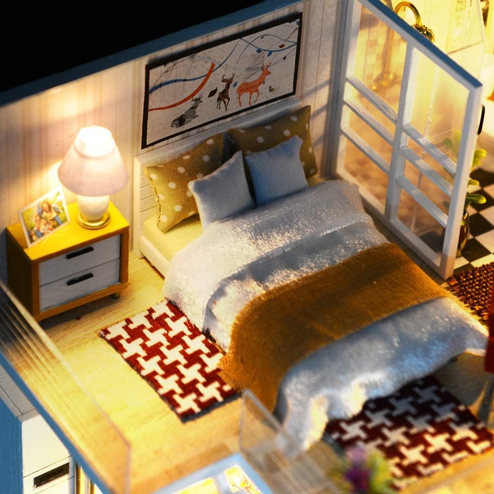 Assemble DIY Doll House Toy Wood Miniatura Doll Houses Miniature Dollhouse Toys with Furniture Led Lights Birthday Gift