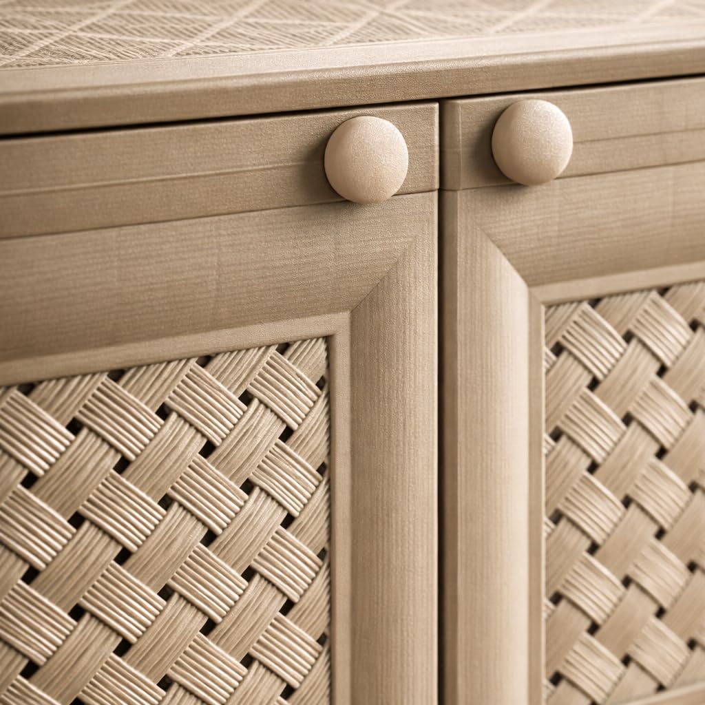Armadio Contenitore in Plastica con Ante Traforate – Mobile Decorativo per Organizzazione Casa e Zona Living (Taupe, 79 x 43 x 46 cm)