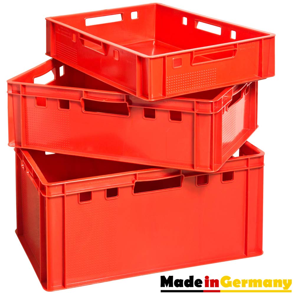 Stapelkiste Set Fleischerkiste Metzgerkiste Metzgerwanne Aufbewahrungsbox mit Deckel Kunststoff Rot Kisten Transportkisten Eurobox Box Wanne Plastik Kingpower