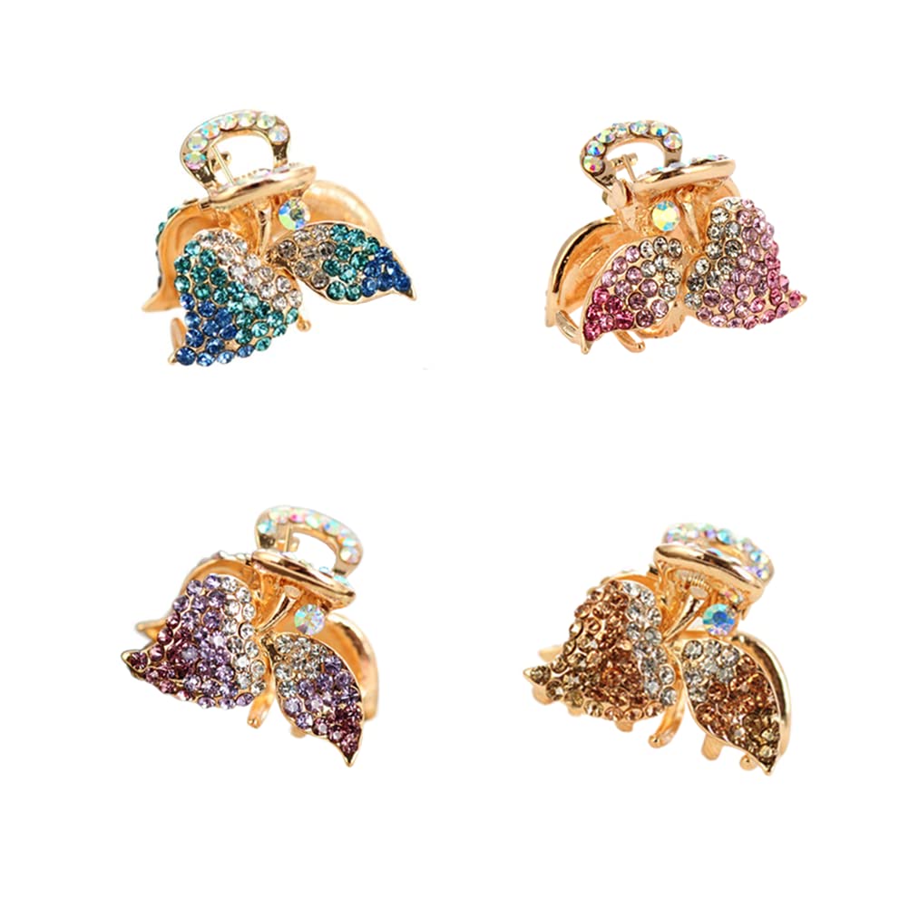 Ruihfas 4Pcs Sweet Cherry Bangs Clip Mini Boutique Rhinestone Hair Claws Jaw Clips for Women Girls