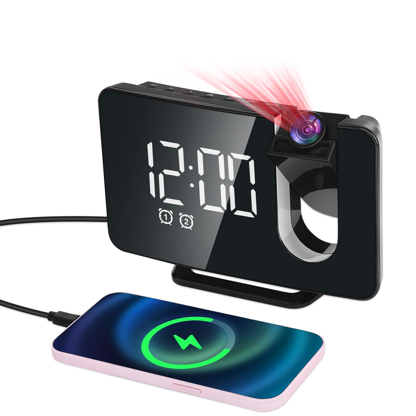 AYESY Projection Alarm Clocks with Radio and 180° Projector for Bedrooms