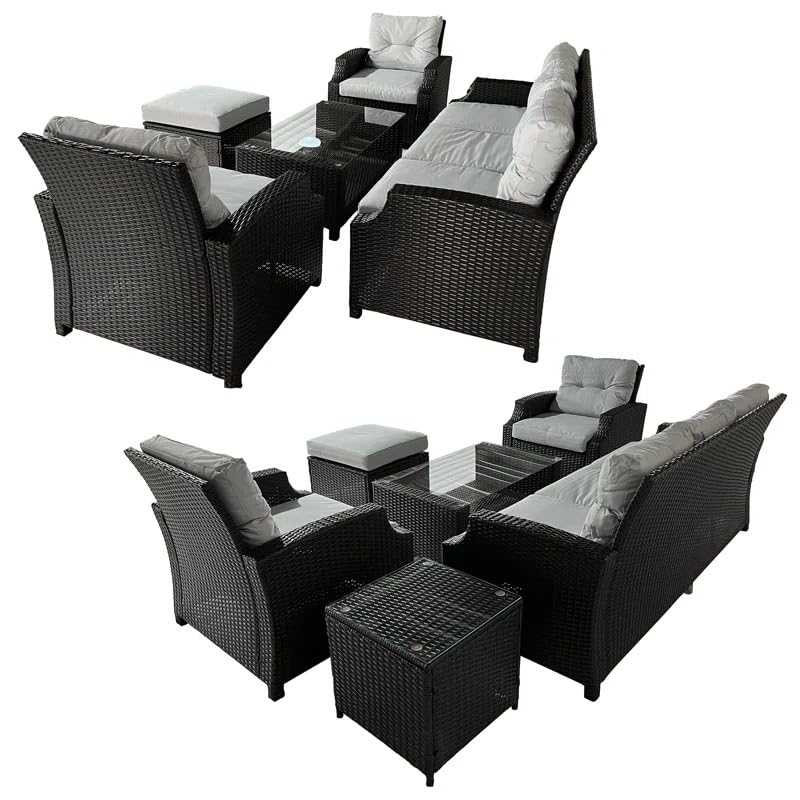 Image of 6PCS Outdoor Patio Furniture Sets,Garden Conversation Wicker Sofa Set,and Patio Sectional Furniture Sofa Set with Coffee Table for Lawn, Backyard, and Poolside (Black and Offwhite)