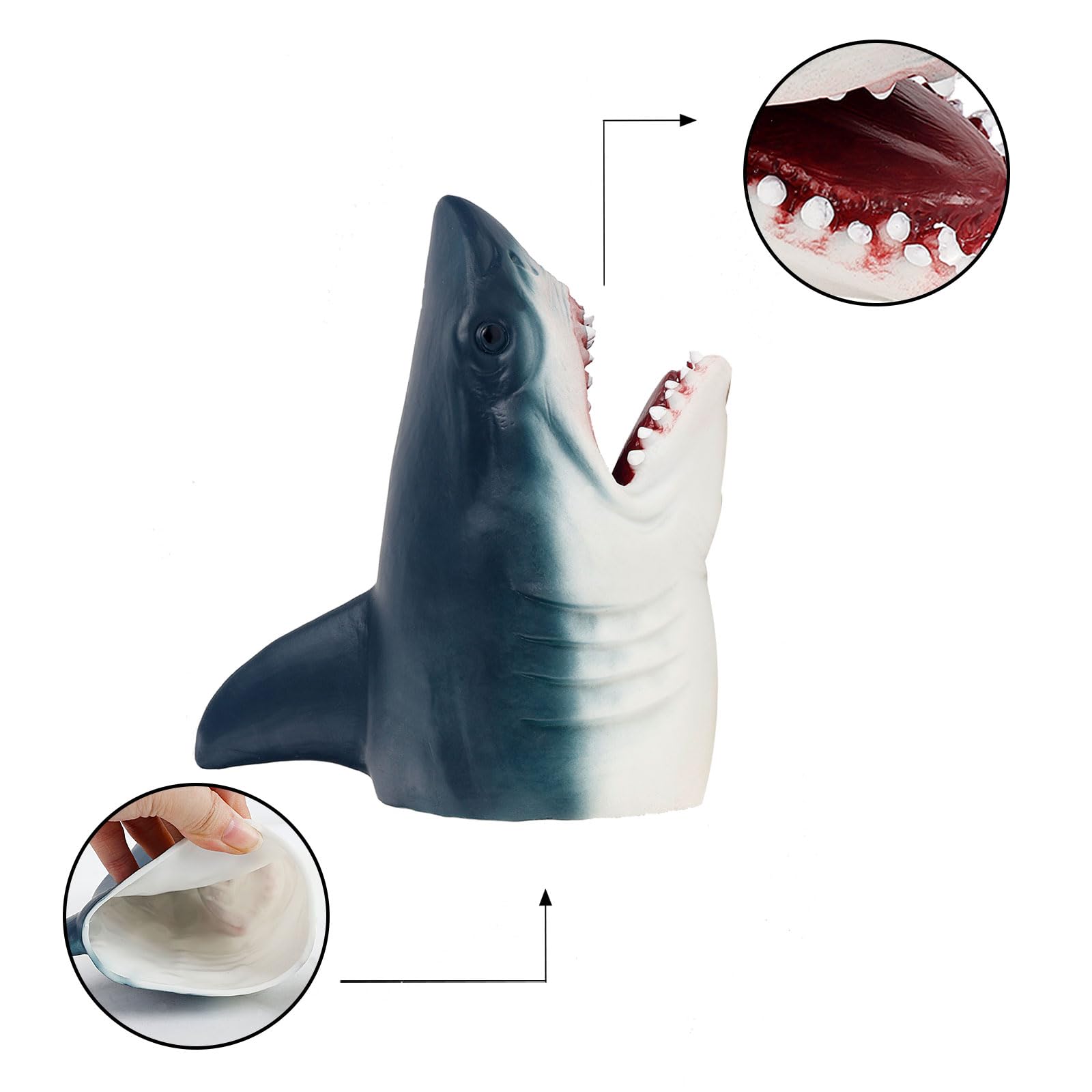 Andux Animal Hand Puppet Realistic Soft Rubber Interactive Role Play Hand Puppet Toys DWSO-01 (Sharks) - Image 3