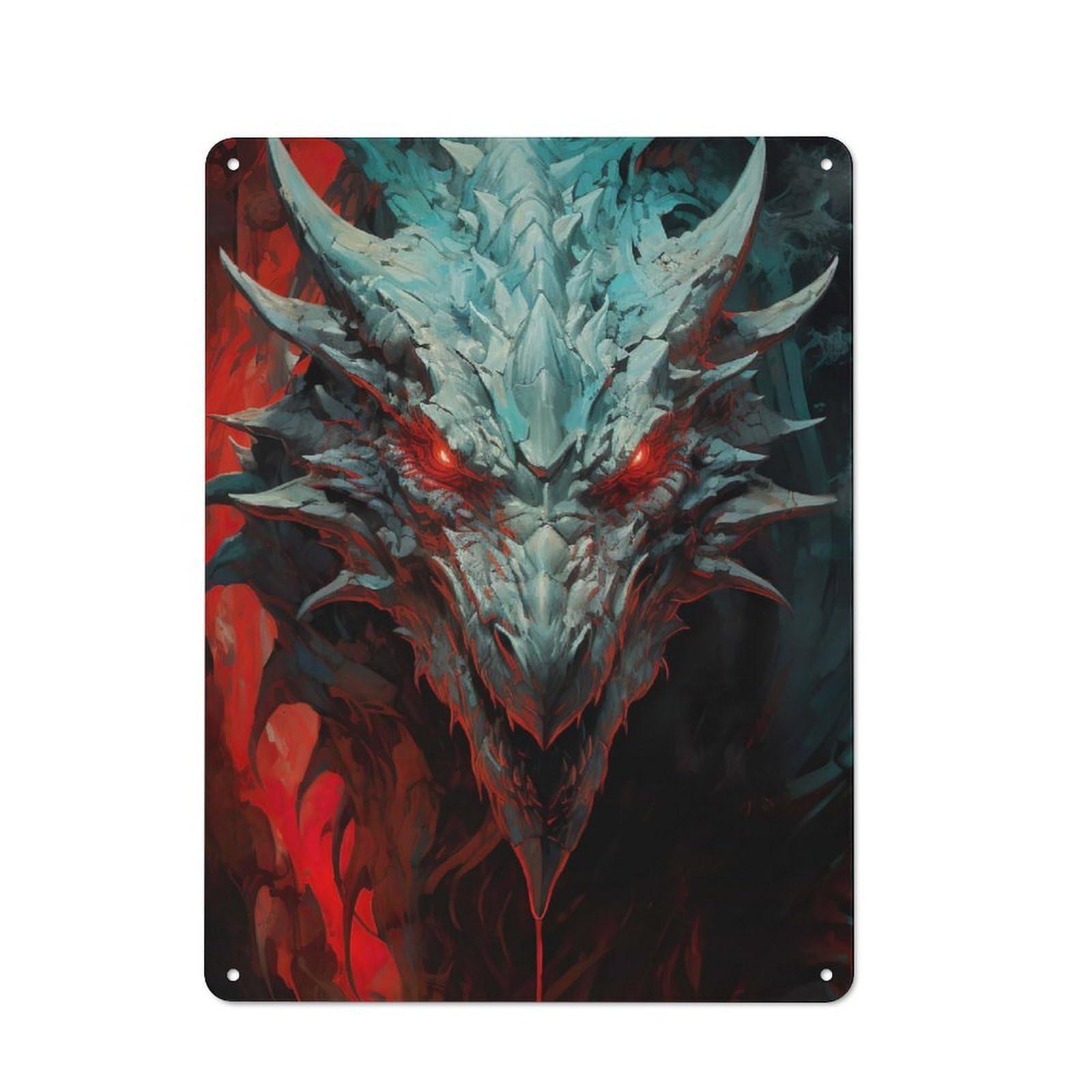 Junmoney Cyan Red Dragon Industrial Metal Sign 40X30cm, Clean Industrial Loft Wall Plaque For Modern Home, Workshop, Office Or Cafe