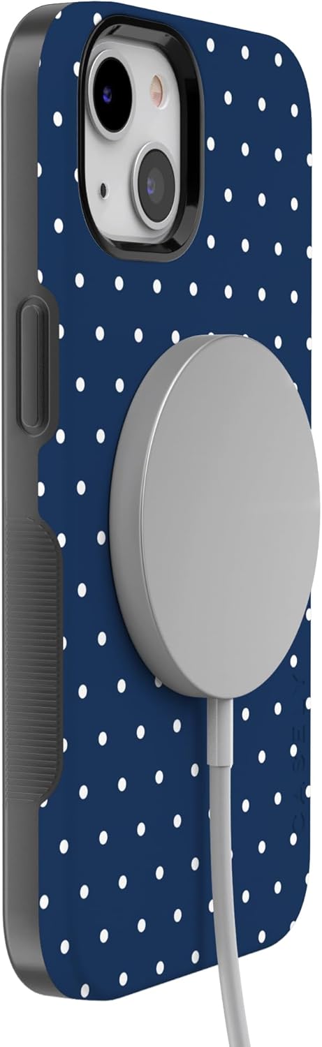 Casely iPhone 13 Case | On the Dot | Navy Polka Dot | Bold Protective Design | Compatible with MagSafe