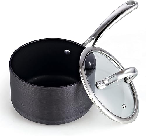 Miniatura 6 de Cooks Standard Cacerola de 3 cuartos de galón de cerámica anodizada dura antiadherente con tapa de vidrio, olla clásica pequeña para salsa de