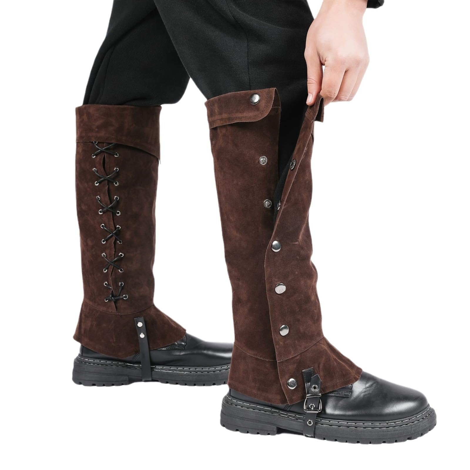 Medieval Boot Covers Pirate Boot Tops Men Women Viking Knight Leg Guards Shoes Cover Faux Leather Boots Gaiters Leg Wraps Adjustable Punk Leg Warmer Halloween Costume Fancy Dress Footwear Leg Covers - Image 2